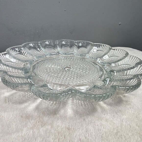 Vintage Indiana Glass Deviled Egg Plate Tray Platter Hobnail Clear Party - Picture 3 of 4